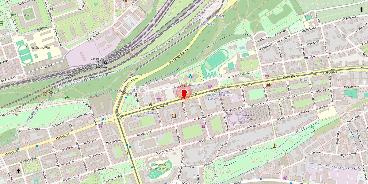 Mapa s vyznačeným místem: Koněvova 342/132, 130 00 Praha-Žižkov